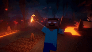 Personaje de Minecraft corriendo en un escenario peligroso para ir a ver la nueva película live-action de Minecraft.- Blog Hola Telcel